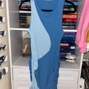 SHEIN Blue Two-Tone Ruched Midi Dress